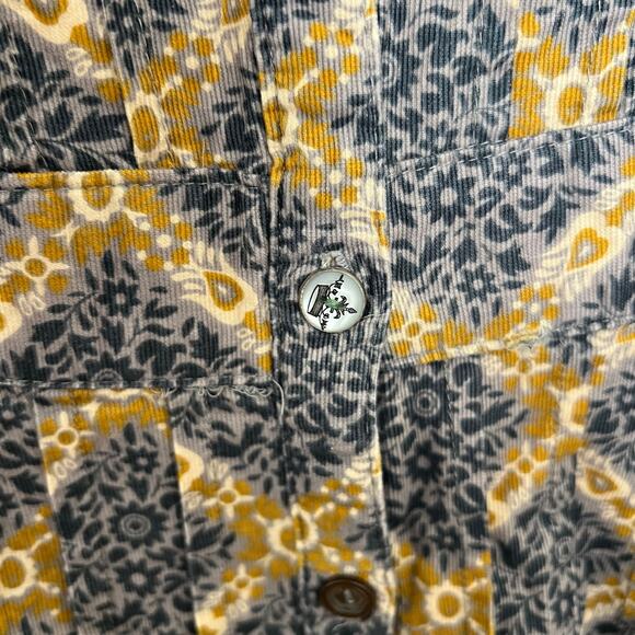 Maeve Button Front Collared Dress Gray Mustard Print Cotton Retro Boho Prairie - Picture 8 of 15